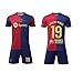 Barca 2024/2025 Lamine Yamal #19 Home Football Soccer Kids Jersey Shorts/Socks Set Youth Sizes (Big & Tall, Blue/Red, 5-6 Years)