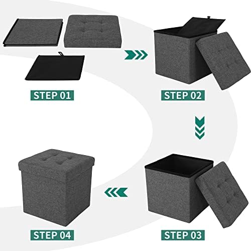 YITAHOME Fabric Storage Box Ottoman, Folding Toy Box Ottoman with Storage, 38X38X38cm Tufted Foot Rest Bench for Bedroom, Hallway, Living Room, Campervan,Dark Grey
