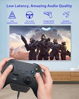 AOLION Headset Adapter for Xbox One/Series X/S/Elite Controllers, Stereo Gaming Headphone Adapter with 3.5mm Jack Support, Volume & Chat Mixer Control, Mic Mute Function