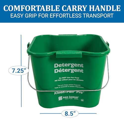 Image of San Jamar Kleen-Pail Pro Detergent Pail Cleaning Bucket with Bail Handle for Cleaning, Kitchens, Restaurants, And Janitorial Use, Plastic, 6 Quarts, Green, (Pack of 12)