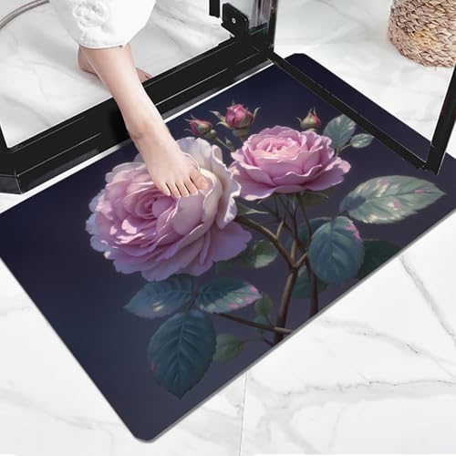 Tapis lavable en machine fleurs réalistes et dossier antidérapant rose