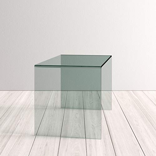 Neos Modern Furniture Bent Glass Computer Desk Contemporary Rectangular Shaped Pc Laptop Workstation Study Table Home Office Writing For Small Spaces, Better Than Acrylic Or Lucite, 50" L, Clear #TOP4