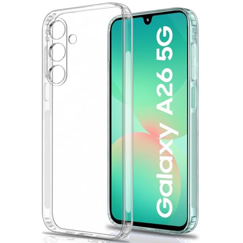 Image of TheGiftKart Back Cover Soft Case for Samsung Galaxy A26 5G | Best Camera Protection | Inbuilt Dust Plugs & Anti-Slip Grip | Ultra Clear Slim Back Cover Case for Samsung A26 5G (Silicone, Transparent)