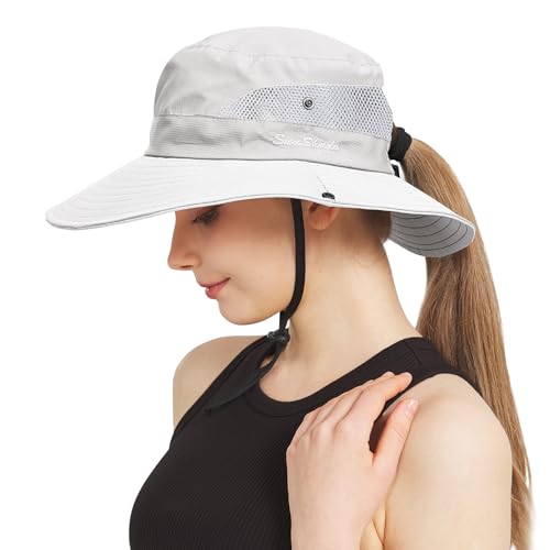 NPQQUAN Chapéu Balde de Sol Rabo de Cavalo para Mulheres Homens Aba Larga FPS 50+ Chapéus de Pesca e