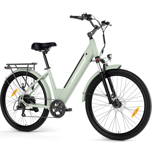 Junglor Bicicleta Eléctrica para Mujer 27,5', Motor 250W, Batería Extraíble 36V 15,6Ah hasta 100 km, Velocidad 25 km/h, Frenos de Disco, Horquilla de Suspensión, Cambio de 7 Velocidades, Pantalla LCD