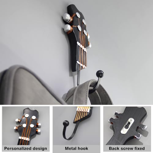 KUNGYO Vintage Guitar Shaped Decorative Hooks Rack Hangers for Hanging Clothes Coats Towels Keys Hats Metal Resin Hooks Wall Mounted Heavy Duty 3 Pack Guitar Hook A