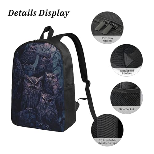 Gothic Owl Backpacks 3 Pcs Multifunction High capacity Travel Backpack with Fun Graphic Cartoon Print for Camping Touring4