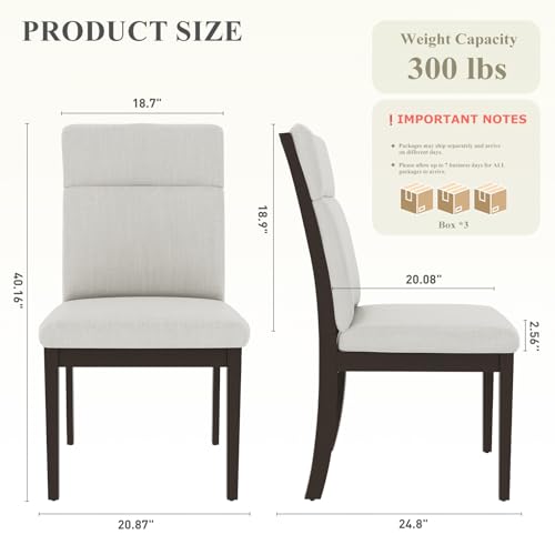 Image of COLAMY Wooden Dining Chairs Set of 6, Modern Fabric Upholstered Kitchen Side Chairs, Farmhouse Ladder High Back Dining Room Chair with Foot Pegs - Beige