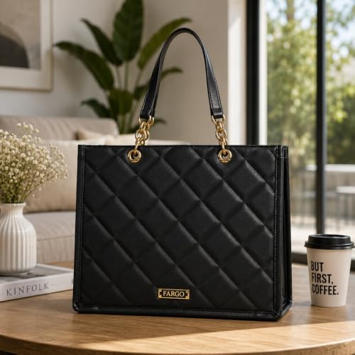 Image of Fargo Matrix Tote Bag for Women | Vegan Leather Handbag with 15-Inch Laptop Compartment, Smooth Zip | Stylish Office, College & Daily Use Tote | Made in India