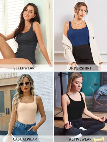 Image of V FOR CITY Women's Cotton Tank Top with Unpadded Shelf Bra Adjustable Wide Strap Camisole Summer Basic Udershirts