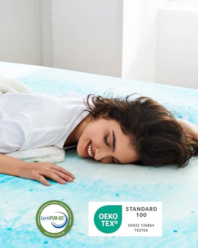 Image of PERLECARE 3 Inch Queen Memory Foam Mattress Topper, Cooling Gel Infused Mattress Pad, Ventilated Bed Topper for Pressure Relief, Made with CertiPUR-US Certified Foam, Blue