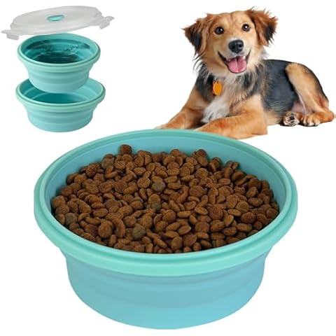 AVERYDAY Set of 2 Collapsible Dog Bowls with Lids, 45 oz Portable Pet Travle Bowls for Dogs and Cats, Silicone Travel Dog Food Water Dish, Foldable Dog Bowl for Walking Parking Traveling Cover