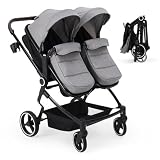 Geschwisterwagen Duo, Zwillingskinderwagen Ab Geburt Bis 3 Jahre, Zusammenklappbarer Zwillingsbuggy Mit Liegefunktion Bis Je 15+15 kg Kleinkind, Leichtes Aluminium, Verstellbarer Geschwisterwagen