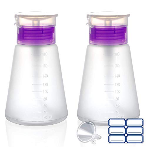 XILAZAB 2Pack-Acetone Bottle Push Down Pump Dispenser-Lockable Alcohol Pump Dispenser Bottle -Nail Polish Remover Pump Bottle 100/180 ML-Liquid Dispenser Pump Bottle (2 * 180ml Purple)