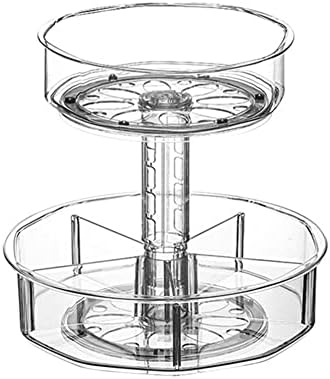 A ALFEEL 2 Tier Lazy Susan Organizer, 11.8 Inches Height Adjustable Rotating Turntable with 5 Divided Bins , Clear Spice Rack for Cabinet, Fridge, Bathroom, Makeup,Medicine ,Pantry Organization