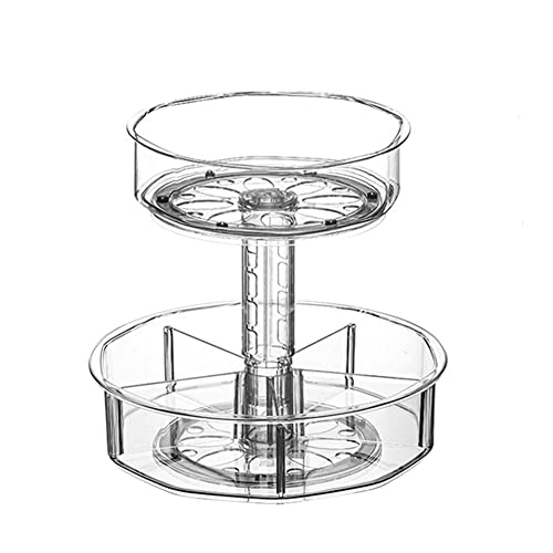 A Alfeel 2 Tier Lazy Susan Organizer, 11.8 Inches Height Adjustable Rotating Turntable With 5 Divided Bins , Clear Spice Rack For Cabinet, Fridge, Bathroom, Makeup,Medicine ,Pantry Organization #TOP2