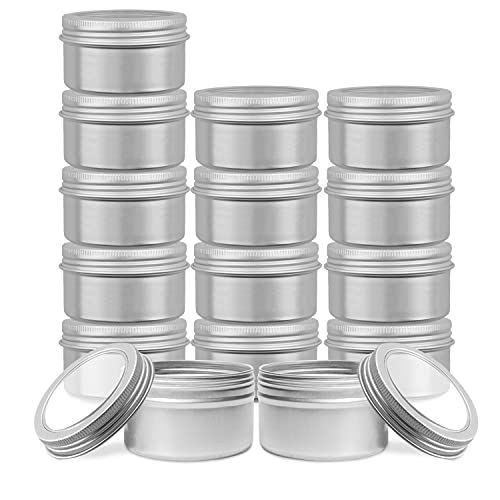 15 Pack 4oz Metal Round Tins, Lainrrew Aluminum Tin Cans Small Metal Food Travel Tins Storage Jars Containers with Clear Top and Screw Lids for Spices, Candles, Arts & Crafts (4oz)