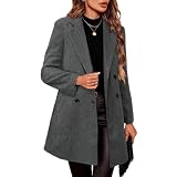 Damen Longblazer Mantel Mit Reverskragen Doppelreihig Langarm Taillierte