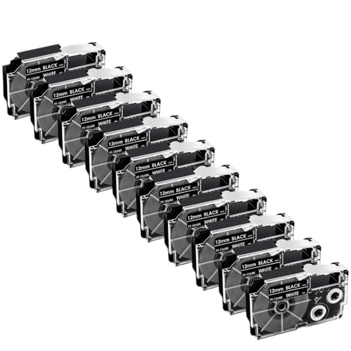 10pcs xr12we 12mm�݊����x���e�[�vxr-12we xr 12we black on white with KL-60 kl-100���x���v�����^�[(White on Black)