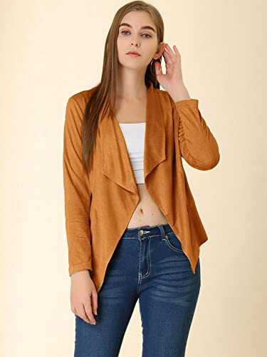 Image of Allegra K Women's Moto Faux Suede Jacket Lightweight Open Front Lapel Draped Outwear Cardigan Small Brown