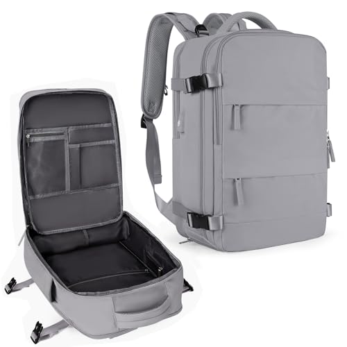 Coowoz Large Travel Backpack For Women Men, Flight Approved, Waterproof Outdoor Sports Rucksack, Casual Daypack, Fit 15.6 Inch Laptop Shoes, Grey by coowoz - Used condition - US$30.53