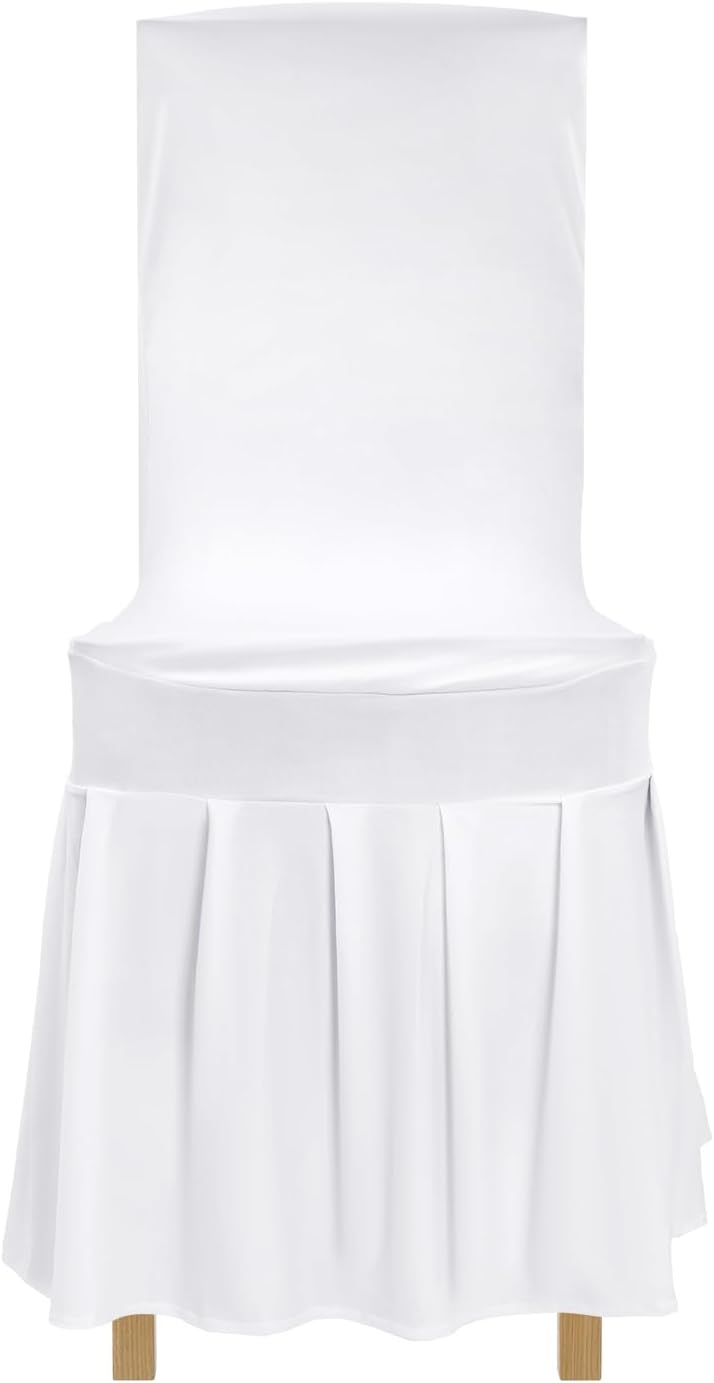 20-Pack Chair Slipcovers with Pleated Skirt, Stretch Spandex Dining Chair Covers Washable Protective Cover for Wooden Chairs, Wedding, Banquet, Party, White