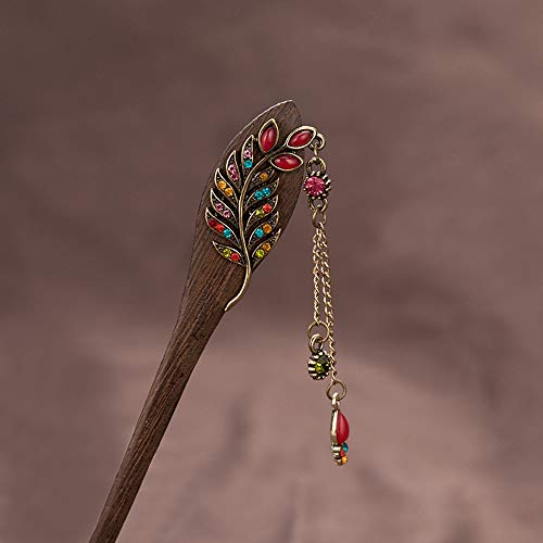 image for TOP SEWING 2 Pack Chinese Wooden Vintage Hair Stick Flower Hairpin Wit