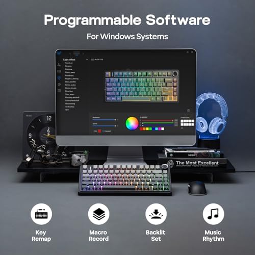 EPOMAKER x Aula F75 Gasket Mechanical Keyboard, 75% Wireless Hot Swappable Gaming Keyboard with Five-Layer Padding&Knob, BT/2.4GHz/USB-C, RGB (Black Gradient, LEOBOG Reaper Switch) - 5