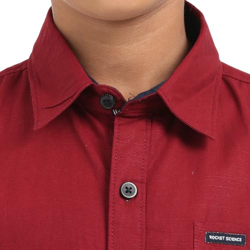 Image of ROCKET SCIENCE Boys Single Pocket Shirt | Regular Fit, Spread Collar, Full Sleeves, 100% Cotton Linen Fabric Royal Blue