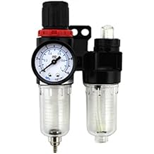NANPU AW2000-02 1/4" NPT Compressed Air Filter Regulator Combo Piggyback, 5 Micron Brass Element Poly Bowl Semi Auto Drain Metal Bracket 0 150 Psi Gauge