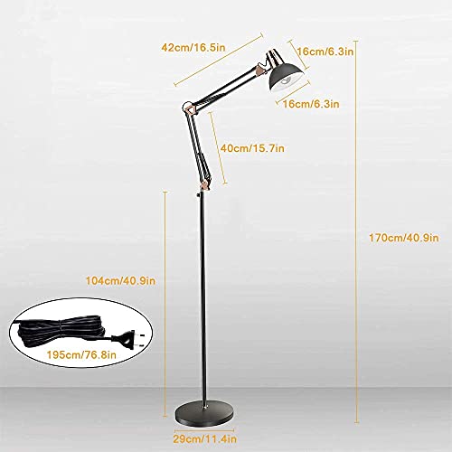 Depuley LED Stehlampe Retro Metall, Schwenkbare Stehleuchte Arbeitszimmer, 1 Flammig, Höhenverstellbar, E27 Fassung Max. 60W, Leselampe mit Druckschalter für Schlafzimmer Büro Studio Whonzimmer – Bild 4