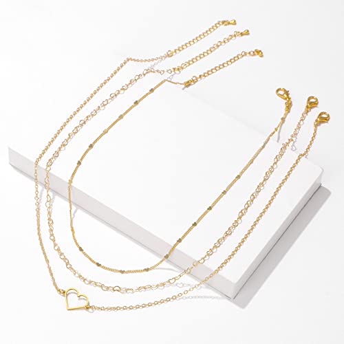 Golbaljew Heart Necklace For Women Dainty 18K Gold Plated Layered Choker Necklaces For Women Girls Simple Snake Chain Trendy Herringbone Necklace Set #TOP4