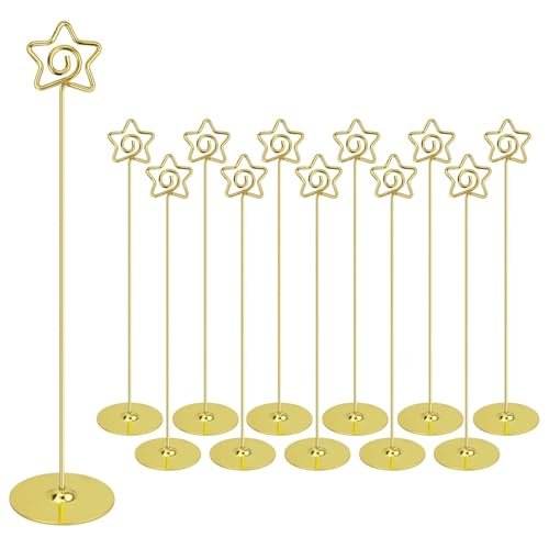 Urban Deco 12PK Table Number Holders 12 Inches Pentagram Place Card Holder Metal Table Card Holders, Picture Holders for Tables, Card Holder Stand for Wedding Décor-Gold