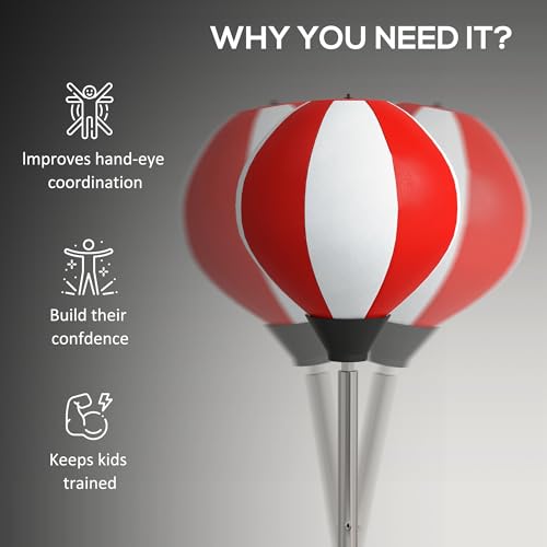 HOMCOM Punching Bag with Stand, Freestanding Boxing Set, Speed Bag with Speedball, 126-144cm Adjustable Height, Red - Image 4