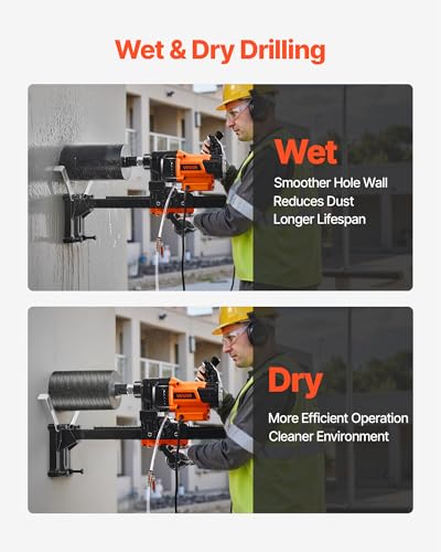 Image of VEVOR Diamond Core Drilling Machine, 0.8-8 in Drilling Diameter, Stand-Mount Dry and Wet Concrete Core Drill Rig with 8 Drill Bits, 800 RPM Speed, UNC1 1 /4-7 Thread, 3000W