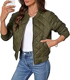 FIOPHY Women's Quilted Jackets Lightweight Zip up Bomber Jacket Long Sleeve Casual Y2K Jacket Coat with Pockets Army Green XL