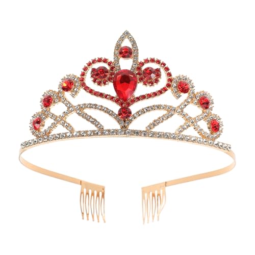 Corona de princesa dorada Frcolor con diamantes rojos para quinceañeras y eventos