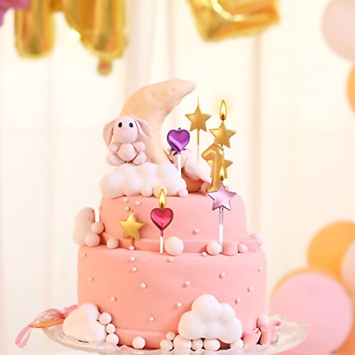 Kemladio 10 Cute Heart Shaped And Star Birthday Candles Multi-Color Cake Candle Toppers For Party Wedding Cake Decoration Supplies Birthday Candles  thumb #4