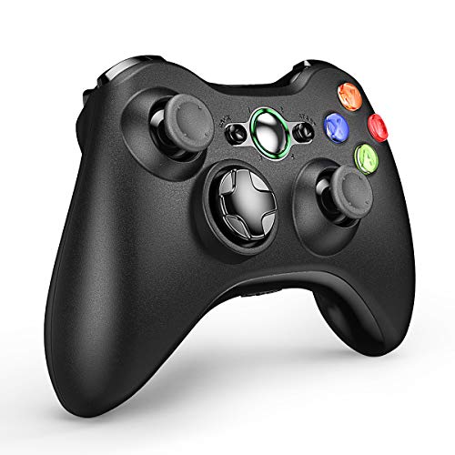 Voyee Wireless Controller With Receiver Compatible With Microsoft Xbox 360/Slim/Windows 11/10/8/7, With Upgraded Joystick/Dual Shock (Black) #TOP1