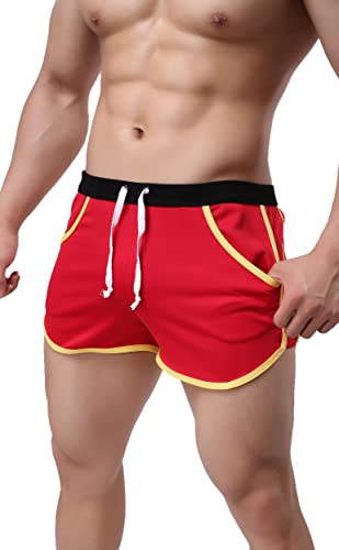 Mens Short Running Shorts Mesh Workout Gym Athletic Sports Shorts For Men (Red, Medium) #TOP3
