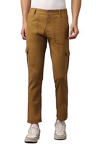 Image of Hubberholme Men's Regular Fit Cotton Trousers with Patch Pockets, Ankle Length Button Closure Cargo Chinos