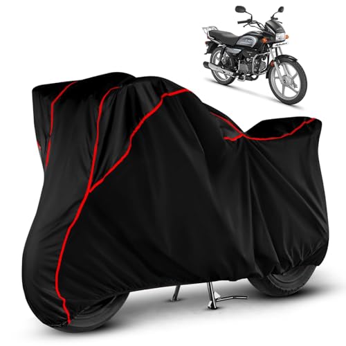 Image of Heavy Duty Waterproof Bike Cover for Hero Splendor Plus | All Weather Protection from Rain, Dust, Sun & Scratches | Universal Fit for All Bike & scooty | Black Red Piping | Splendor Bike Cover