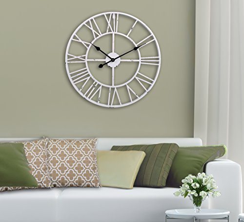 Utopia Alley Roman Round Clock, Distressed Finish, Metal, White #TOP1