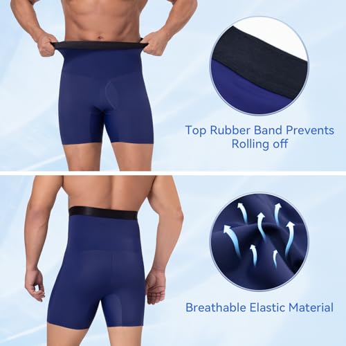 Men's Tummy Control Shorts High Waist Slimming Shapewear Body Shaper Belly Girdle Compression Briefs Navy Blue3