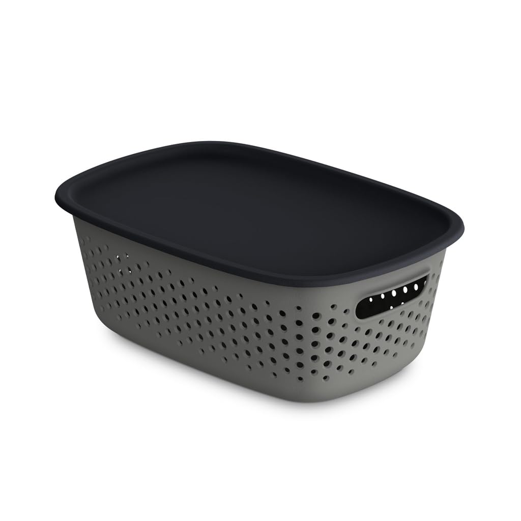 Kreher® Aufbewahrungsbox Mehrzweckkorb mit Deckel. Ideal für Kleiderschrank & Küche. Stapelbar, lebensmittelecht, BPA-frei. Aus Kunststoff in dezenten Farben. Viele Größen/Farben. (Grau, 10 x 10 L)