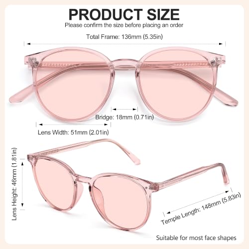 Image of Indoor FL-Flex Round Tinted Blue Light Blocking Glasses for Migraine, Fluorescent Light Sensitivity, Photophobia & LED Gaming Computer Screen Glare RF6213 (Light Rose Lens Pink Frame)
