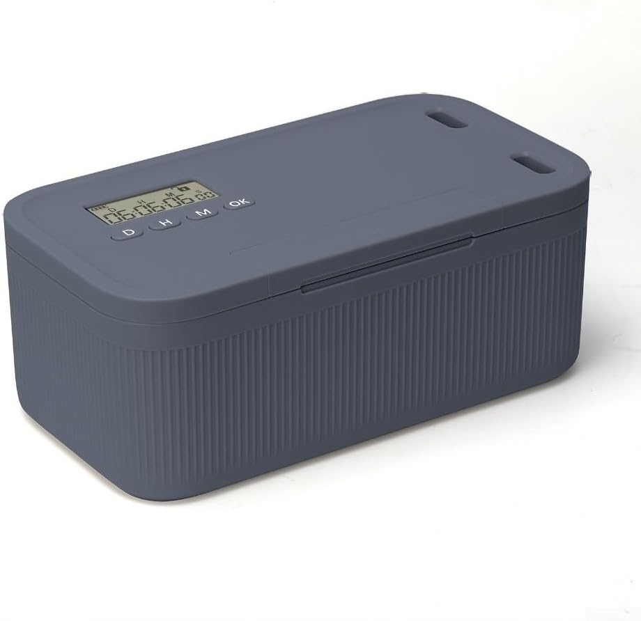 Safe Timed Lock Box, Mobile Phone Safe with Time Lock, Timed Lock Box for Mobile Phones and Snacks, Self-Control Timer Locker for Addiction Management (Grey and Blue Timing)