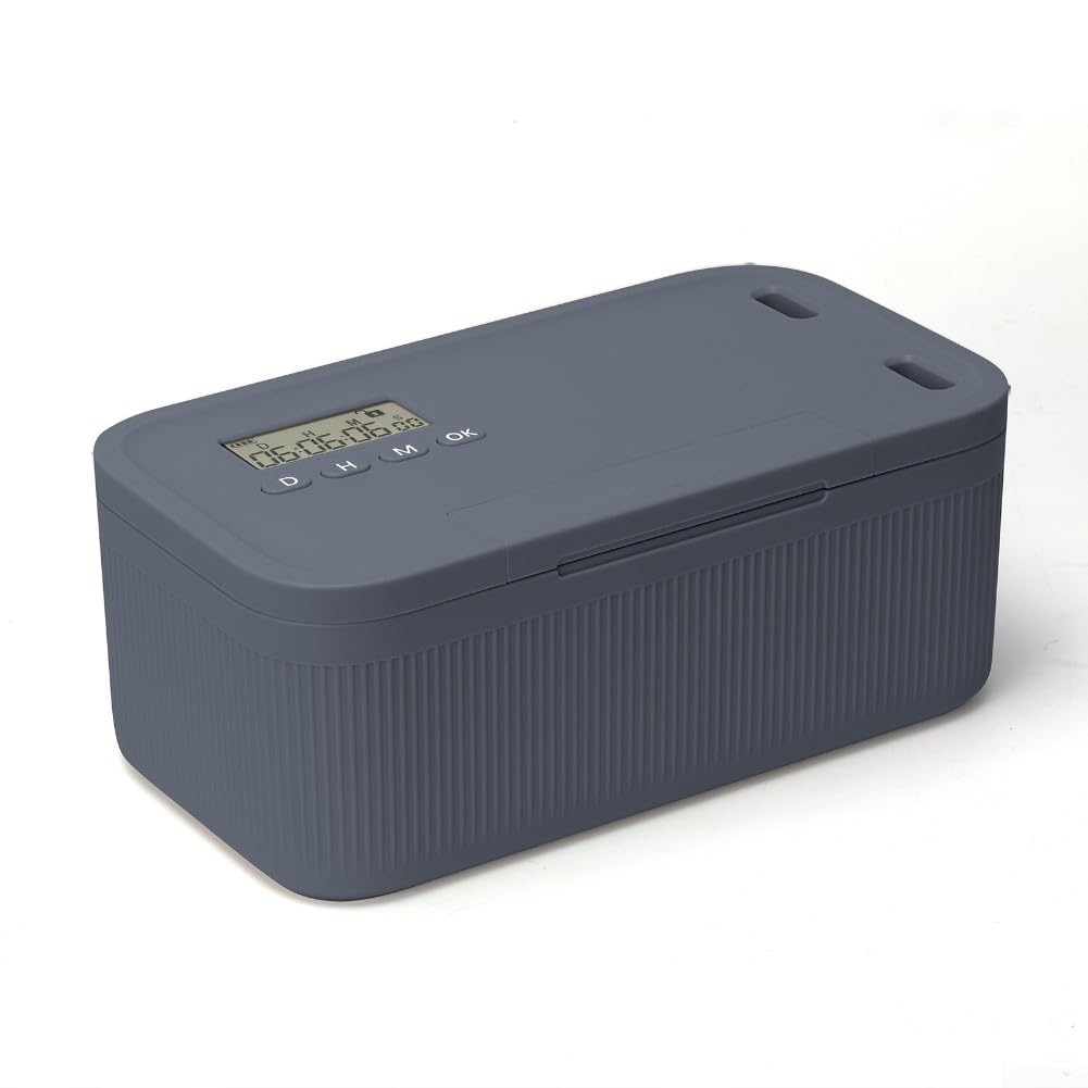 Cassetta di sicurezza con serratura temporizzata per telefoni e snack, con timer digitale intelligente, con timer autocontrollo, scatole di immagazzinaggio bloccabili (temporizzazione grigio e blu)