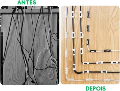Kit Clipes Organizador de Fios e Cabos com Fixador Adesivo 40 Unidades Branco