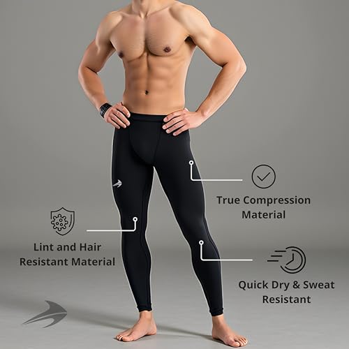 CompressionZ Men's Compression Pants for Workout, Sports|Base Layer Running Tights Leggings (Black, Large)